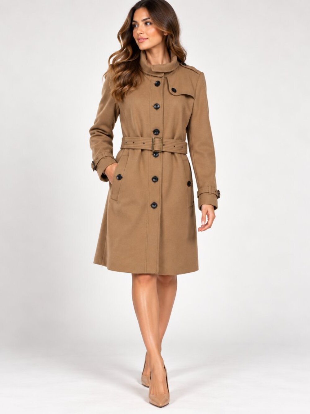 85- NWT Burberry Brit Camel Virgin Wool Belted Trench Coat Size XL